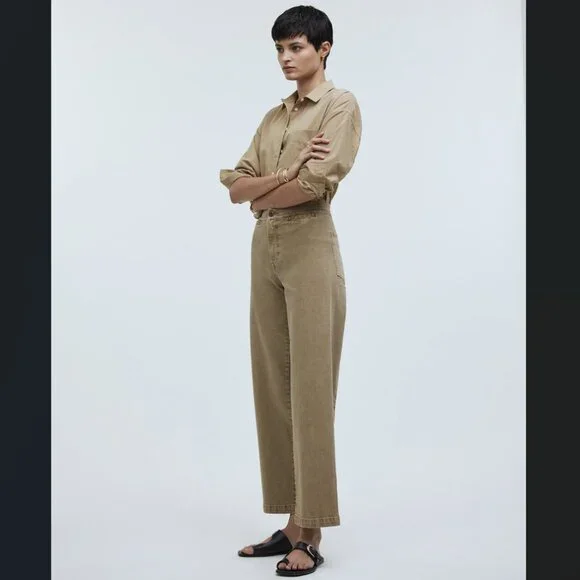 Madewell Women's Emmett Wide-Leg Crop Pant: Welt Pocket Edition Drill Khaki 33 - Picture 3 of 11